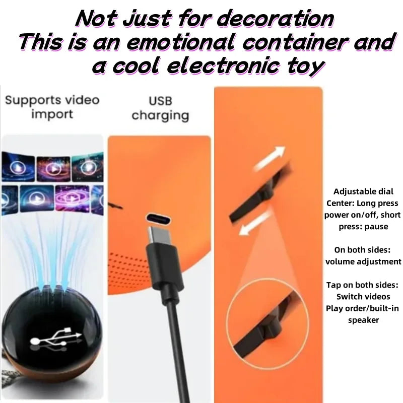 Customizable Art Glass Ball Lamp with Spherical Pixel Display and Detachable Video and Sound Game Screen
