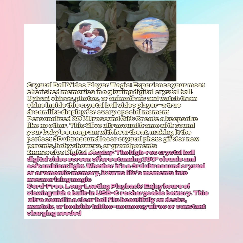 Customizable Art Glass Ball Lamp with Spherical Pixel Display and Detachable Video and Sound Game Screen